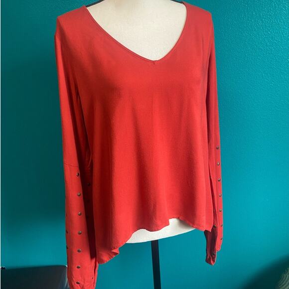 For Love & Lemons Red V-Neck Studded Balloon Sleeve Shirt Women's Medium - Picture 6 of 9